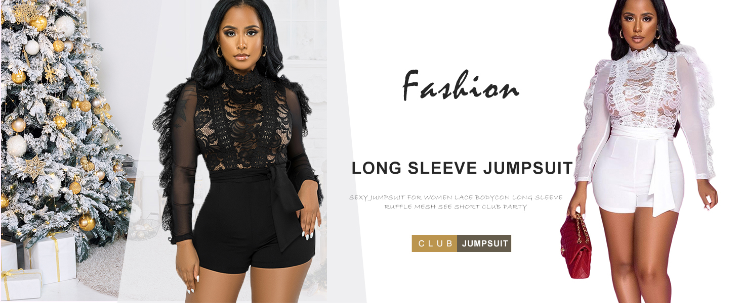 Amazon.com: MKQW Women Sexy Lace Jumpsuit Bodycon Long Sleeve